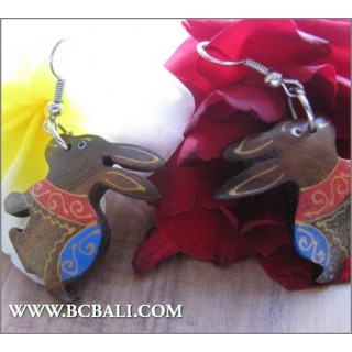 Balinese Wood Earrings Rabbit Coloring